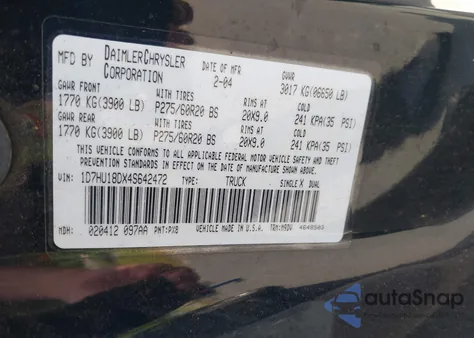 2005 Dodge Ram 1500 Slt/Laramie из США, поврежденный, VIN 1D7HU18DX5J537020